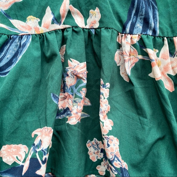 π VILA GREEN MULTI FLORAL HIGH-LOW RUFFLE MIDI SKIRT! - Picture 6 of 8